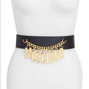Moschino Black Leather Logo Charm Belt